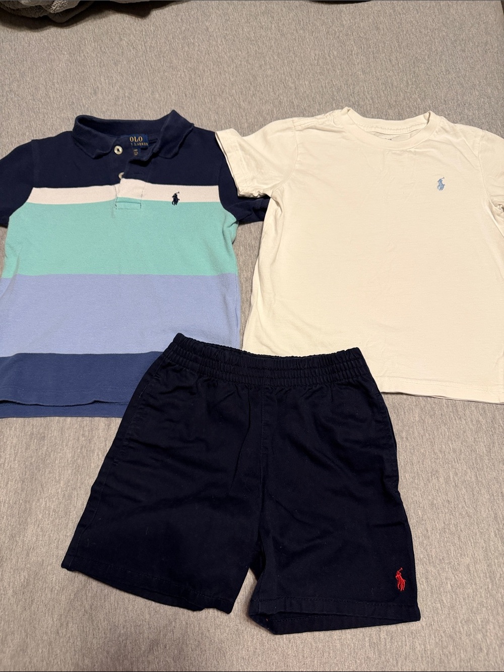 Polo by Ralph Lauren Boys Set - Striped Polo, White Tee & Navy Shorts Size 4T